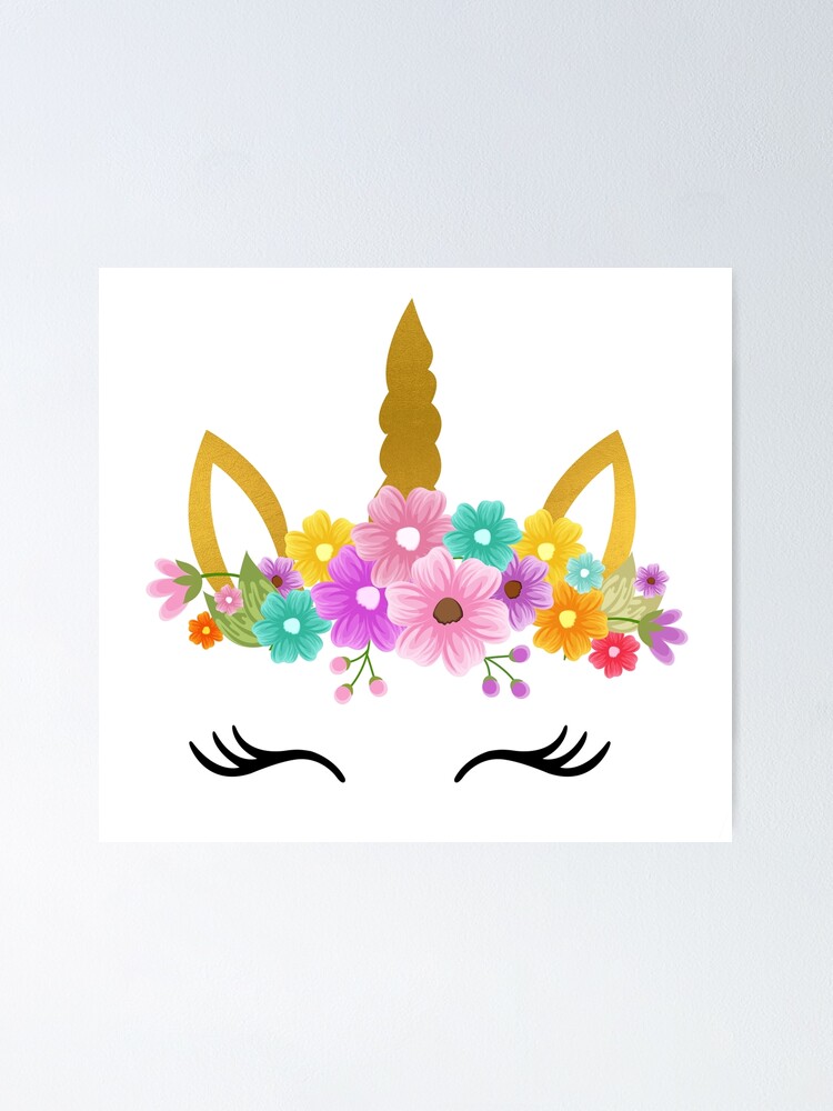 unicorn birthday unicorn head flowers poster by