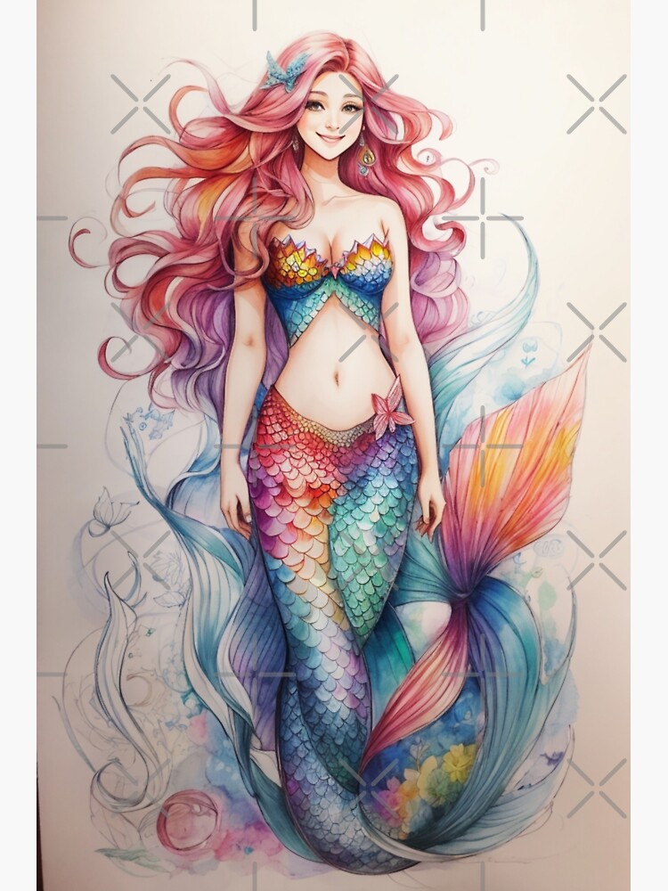 Custom Mermaid Illustration and Stickers Optional | 8 x 10 | good Colored Pencil | Custom Gift | Portrait |