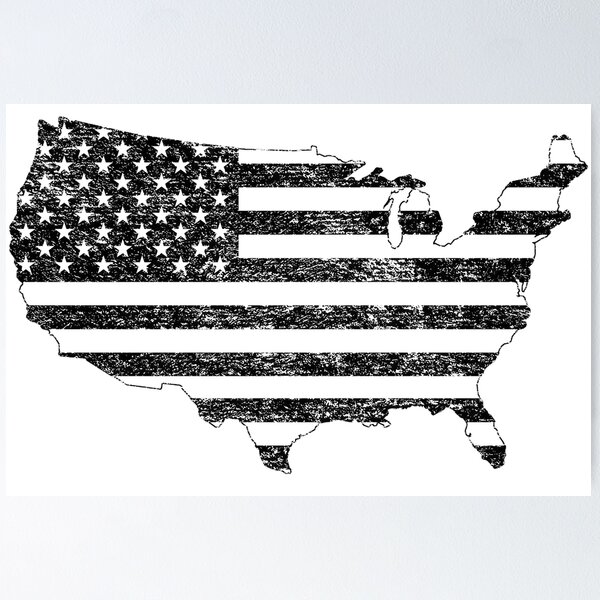 Item preview, Distressed American Flag Continent Outline Black and White designed and sold by JJOldaker.