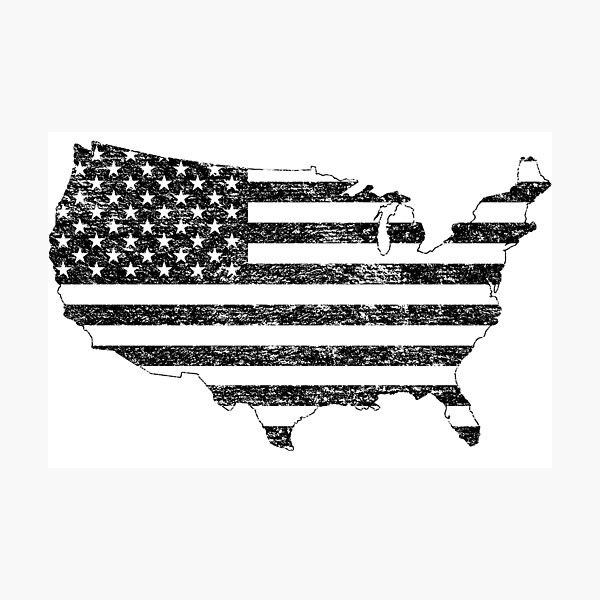 Item preview, Distressed American Flag Continent Outline Black and White designed and sold by JJOldaker.
