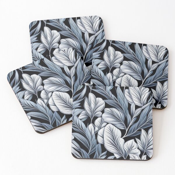 Item preview, Abstract White and Blue Leaf Pattern on Black designed and sold by calibrit.