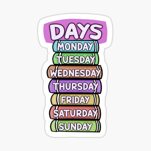 Days of the Week Stickers 8 Weeks of Monday Sunday Stickers Kiss Cut on  Sticker Sheet Each Sticker Approx. .25h X 1w Pastels 