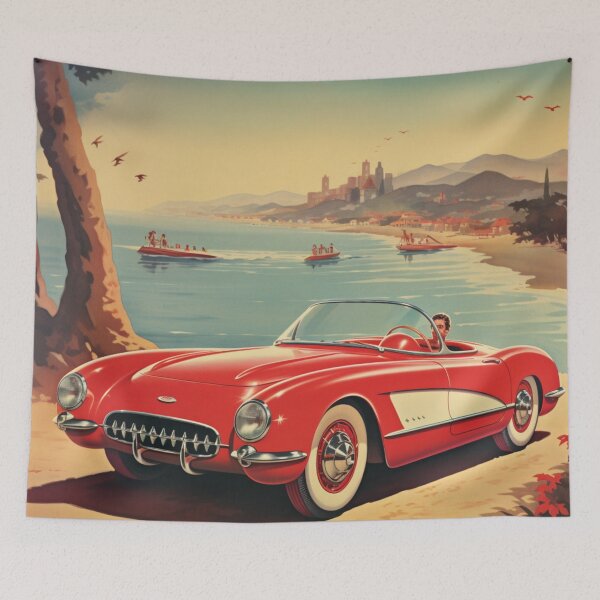 Item preview, A Vintage Red Cabrio Illustration designed and sold by GoodOldVintage.