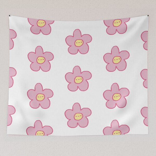 Item preview, grumpy cute pink flower doodle designed and sold by girlscape.