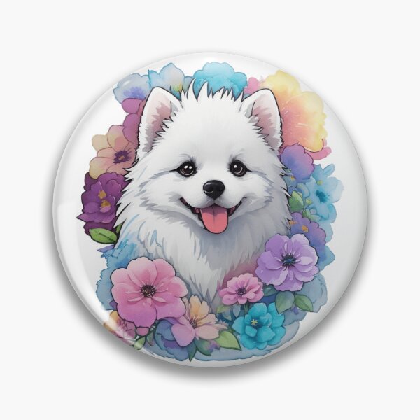 Artikelvorschau, Amerikanischer Eskimohund mit Aquarell-Blumenaufkleber entworfen und verkauft von jmccur.