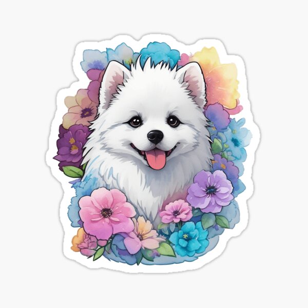 Item preview, American Eskimo Dog with Watercolor Flowers Sticker designed and sold by jmccur.