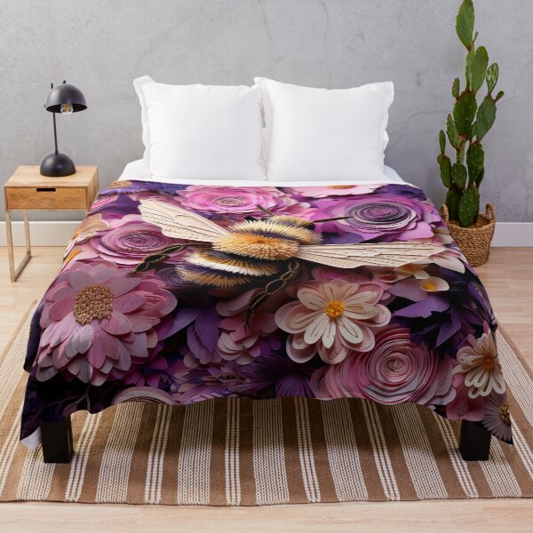 Item preview, 3d bumble bee and flowers purple violet pink designed and sold by Inktown.
