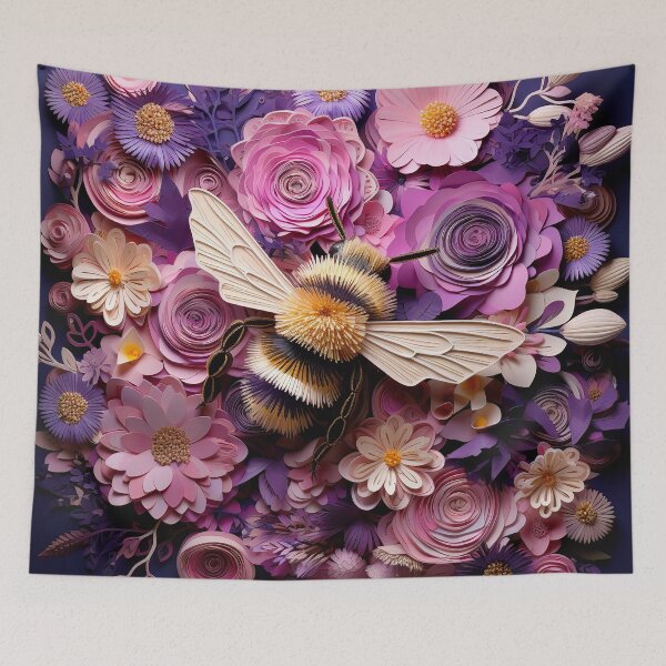 Item preview, 3d bumble bee  and flowers purple violet pink  designed and sold by Inktown.