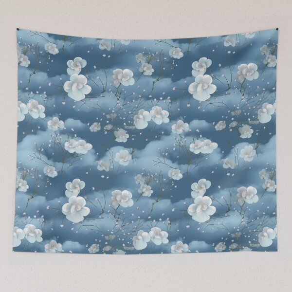 Item preview, TLouise Delicate Blue Forget-me-nots floating on a Cloudy Blue Sky designed and sold by imginger755.