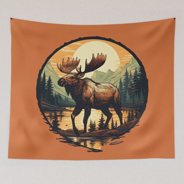 Item preview, Vintage Alaska Moose Illustration | Nature Art designed and sold by InkedBeasts.