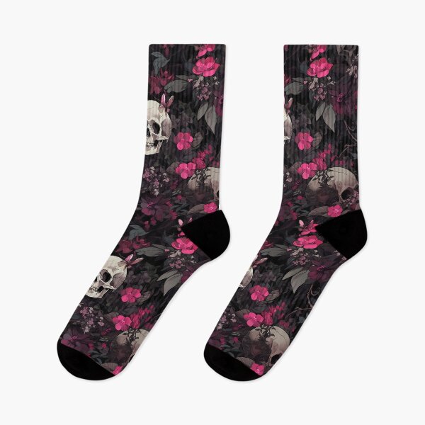 Artikelvorschau, Gothic-Garten mit Totenköpfen und rosa Blumen entworfen und verkauft von SweetClicks123.