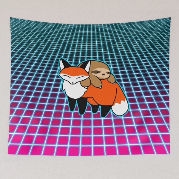 Item preview, Sloth and Fox Vaporwave Grid designed and sold by SaradaBoru.