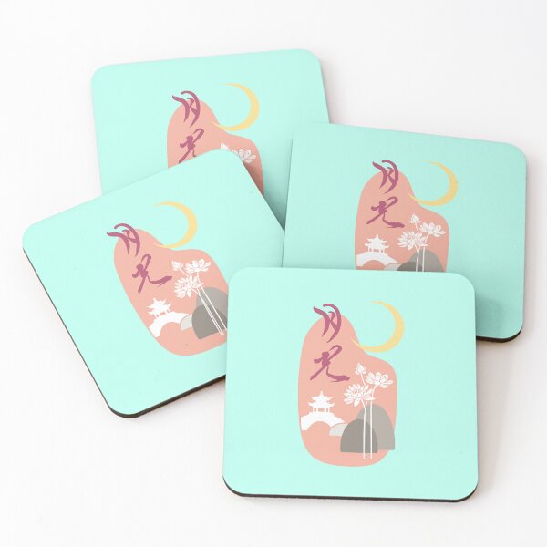 Item preview, Moon and Mountains with Lotus - 月光 Chinese Calligraphy Art (Pink Tone) designed and sold by PriestArt.