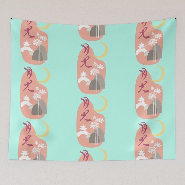 Item preview, Moon and Mountains with Lotus - 月光 Chinese Calligraphy Art (Pink Tone) designed and sold by PriestArt.