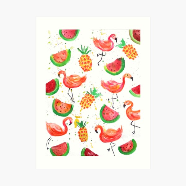 Flamingo Watermelon Art Print