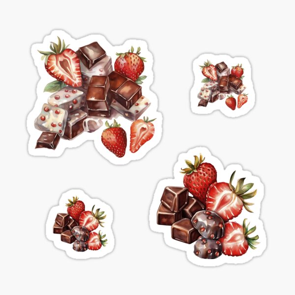 Artikel-Vorschau von Aufkleberpaket Schokoladendessert mit Erdbeeren. Obst-Dessert-Aufkleber im Urlaubsstil, designt und verkauft von Anastasiia Yurevych.