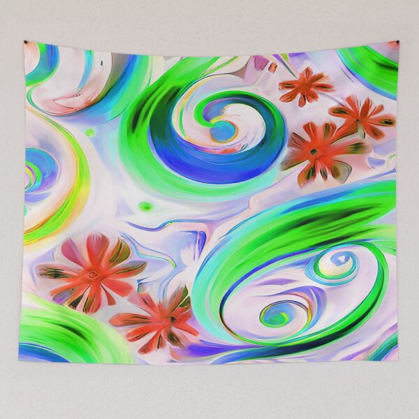 Aperçu de l'œuvre Abstract Twists and Swirls in Lime and Blue créée et vendue par deniselynnimage.
