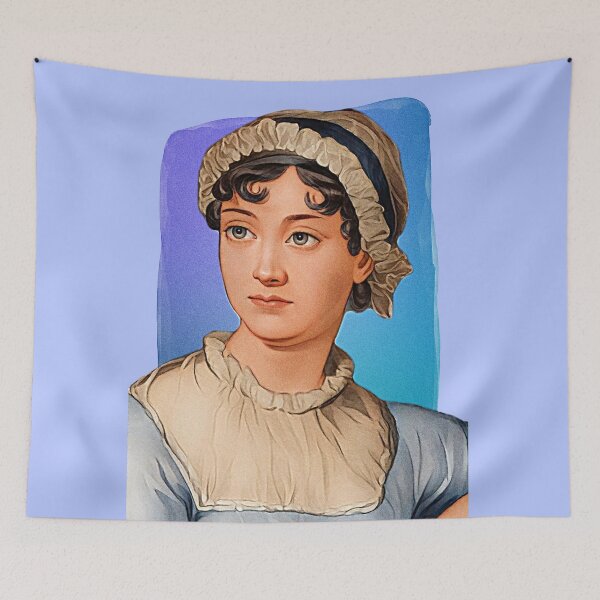 Item preview, English writer Jane Austen - blue - illustration  designed and sold by Litstoy.