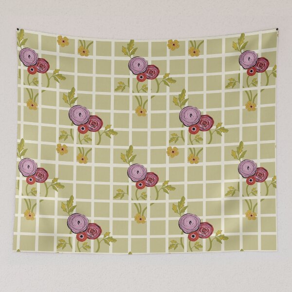 Item preview, Ranunculaceaes and buttercups on a vintage style garden lattice designed and sold by ncxadair.