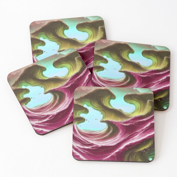 Item preview, Magical Pink and Golden Ocean Wave Space Sky Mushroom Islands designed and sold by SassyArtistry.