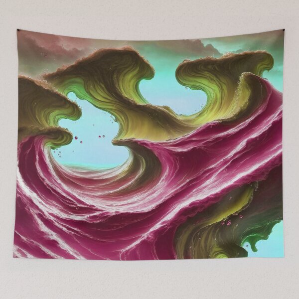 Item preview, Magical Pink and Golden Ocean Wave Space Sky Mushroom Islands designed and sold by SassyArtistry.