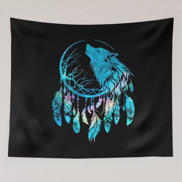 Item preview, Dream catcher, wolf, silhouette, tree, moon, nature, spirit animal, boho designed and sold by nitty-gritty.