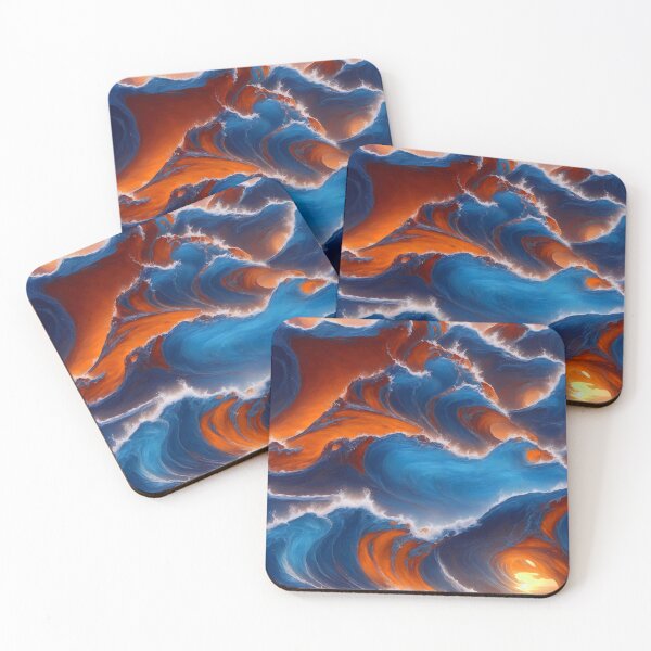 Item preview, Watercolor Sea Magical Ocean Waves Sunset Abstract Pattern Orange Blue designed and sold by SassyArtistry.
