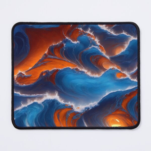Item preview, Watercolor Sea Magical Ocean Waves Sunset Abstract Pattern Orange Blue designed and sold by SassyArtistry.