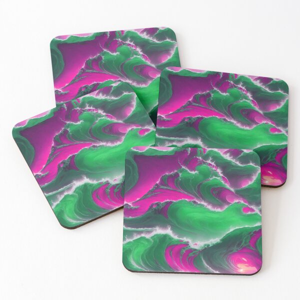 Item preview, Watercolor Sea Magical Ocean Waves Sunset Abstract Pattern Pink Green Neon designed and sold by SassyArtistry.