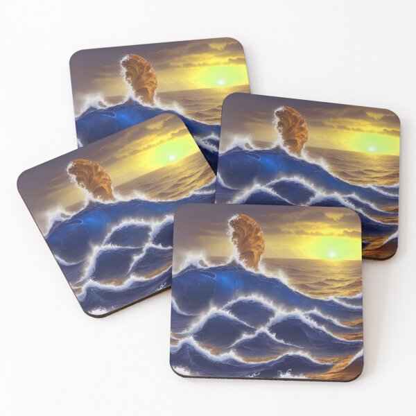 Item preview, Fantasy World Magical Ocean Waves Sunset Mushroom Blue Golden designed and sold by SassyArtistry.