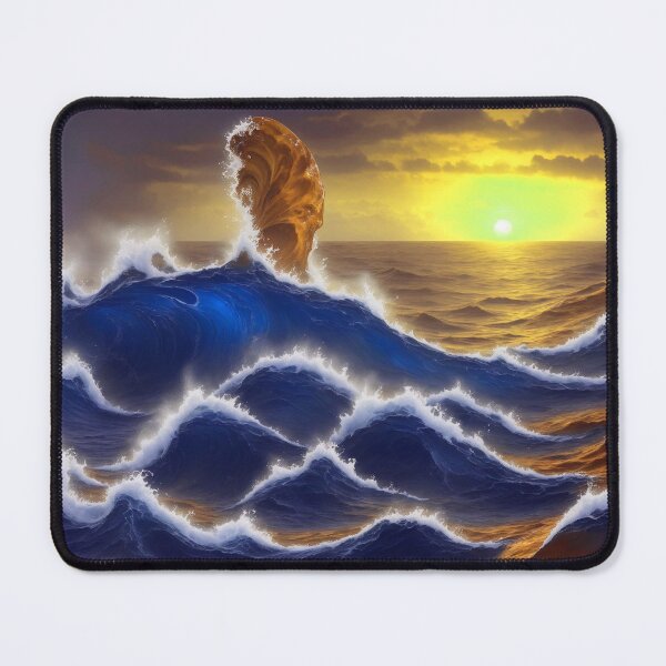 Item preview, Fantasy World Magical Ocean Waves Sunset Mushroom Blue Golden designed and sold by SassyArtistry.