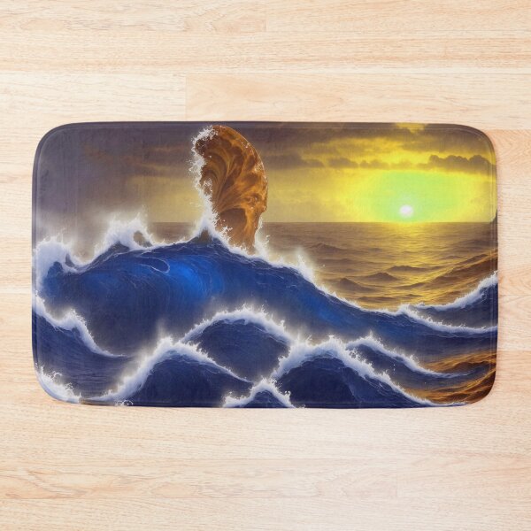Item preview, Fantasy World Magical Ocean Waves Sunset Mushroom Blue Golden designed and sold by SassyArtistry.