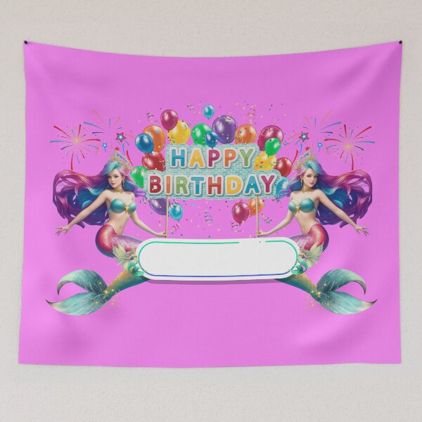 Item preview, Sirenas Merfolk Pink Mermaid Happy Birthday Custom Banner designed and sold by SirenasWorld.