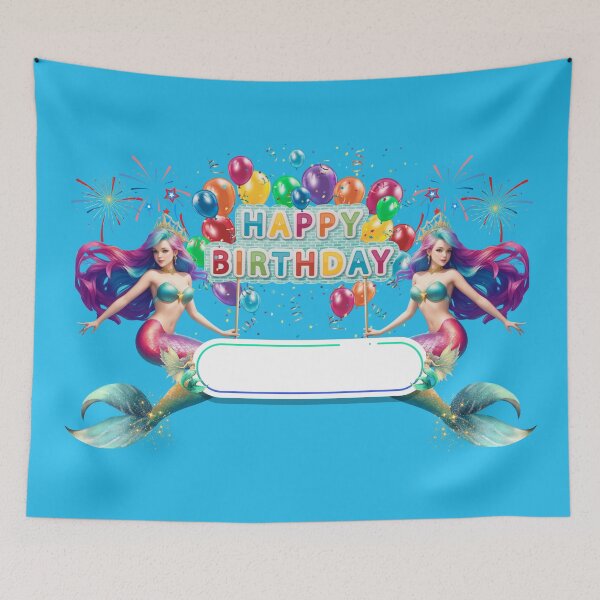 Item preview, Sirenas Merfolk Blue Mermaid Happy Birthday Custom Banner designed and sold by SirenasWorld.