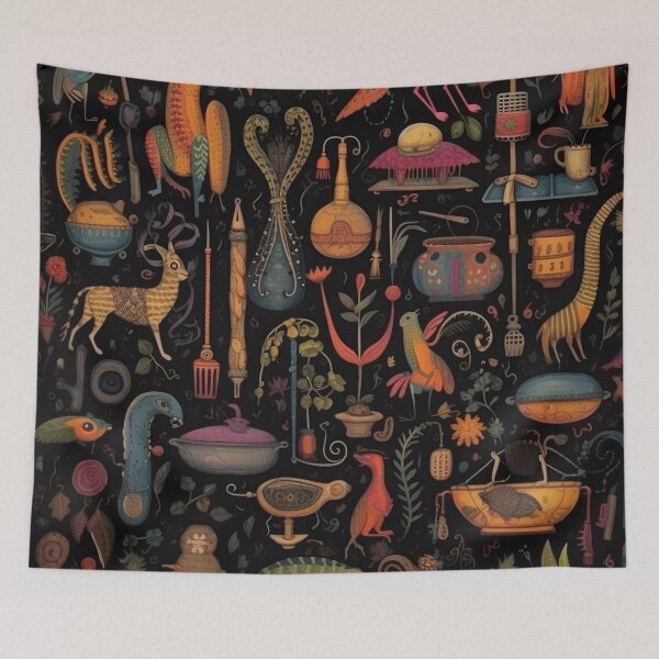 Item preview, a fabric with lots of different professional tools on a dark background designed and sold by neerajgenius.