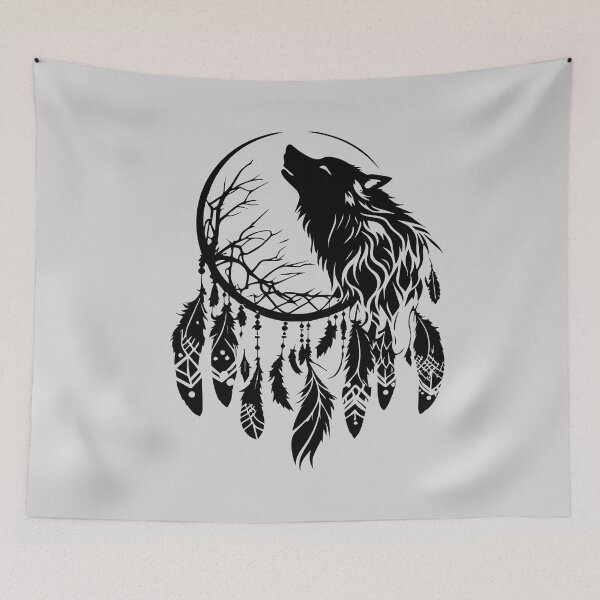 Item preview, Dream catcher, wolf, silhouette, tree, moon, nature, spirit animal, boho designed and sold by nitty-gritty.