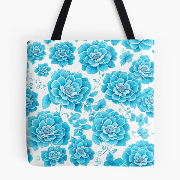 Item preview, light summer blue, bright, glassy repeating flower pattern designed and sold by flashyflowers.
