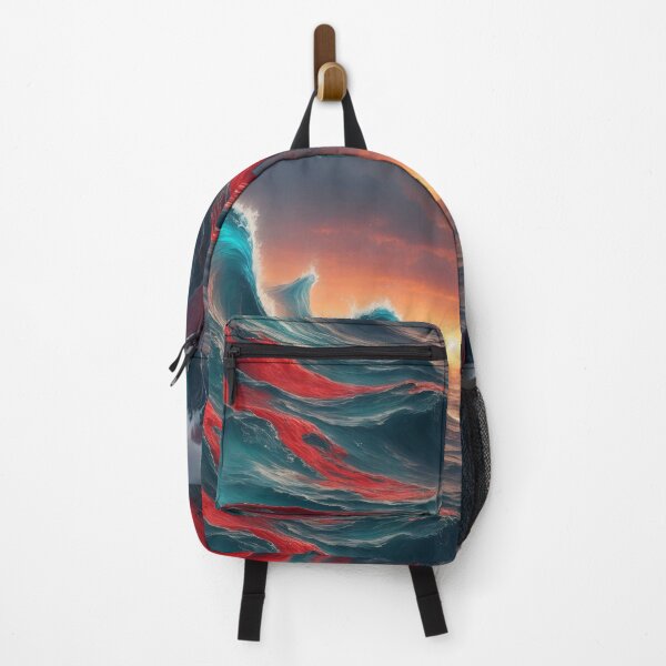 Item preview, Magical Ocean Waves Blue Red Watercolor Sunset designed and sold by SassyArtistry.