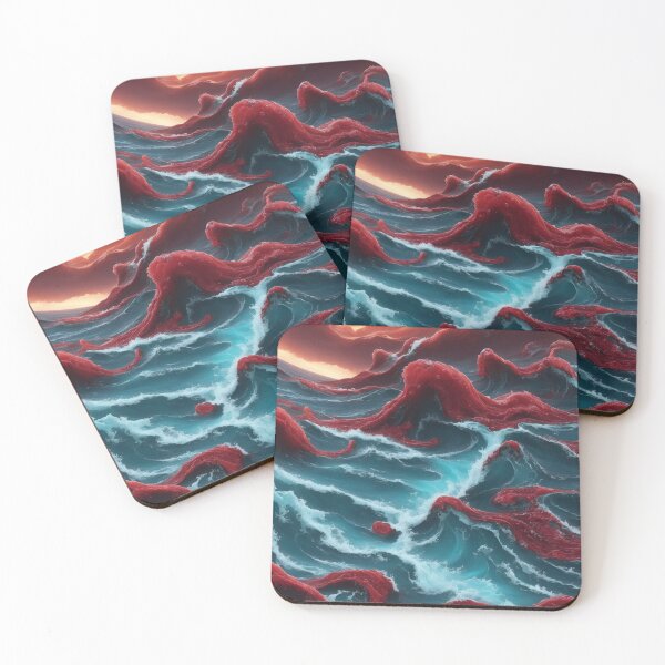 Item preview, Beautiful sky Magical Ocean Waves Blue Red Watercolor Sunset designed and sold by SassyArtistry.