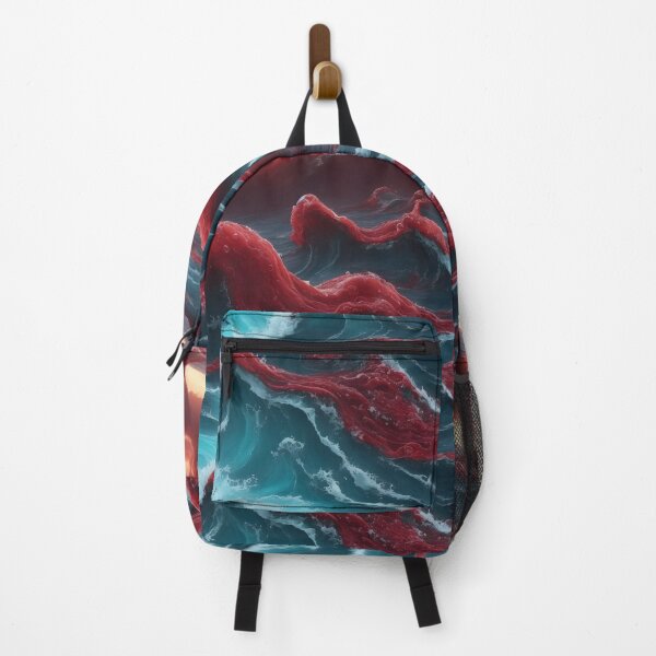 Item preview, Beautiful sky Magical Ocean Waves Blue Red Watercolor Sunset designed and sold by SassyArtistry.