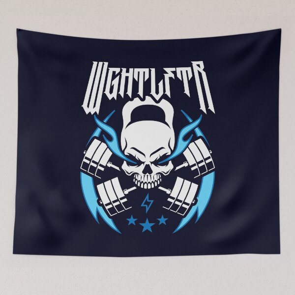 Item preview, WGHTLFTR / Weightlifter (Kettlebell Skull Cross Barbell) Blue Blaze designed and sold by Brogress Project.