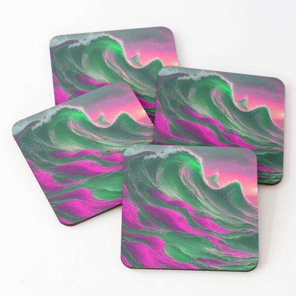 Item preview, Watercolor Sea Magical Ocean Waves Abstract Pattern Pink Green Neon Sunset designed and sold by SassyArtistry.