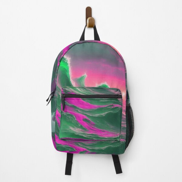 Item preview, Watercolor Sea Magical Ocean Waves Abstract Pattern Pink Green Neon Sunset designed and sold by SassyArtistry.