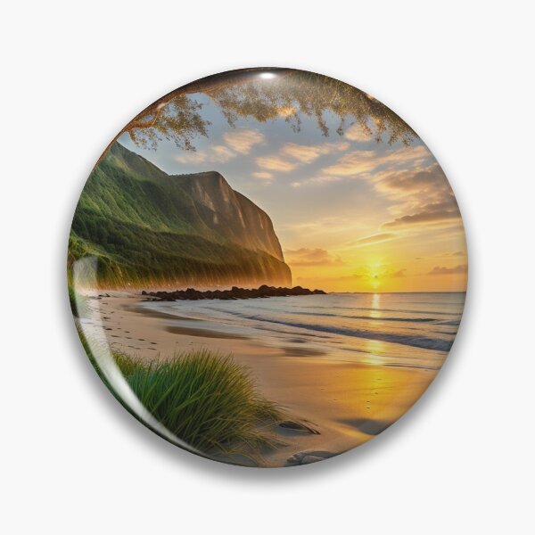 Item preview, A Picture-Perfect Summer Tableau Showcasing A Pristine Beach Framed By Lush Coastal Vegetation, Ai Generated Art designed and sold by AiGens.