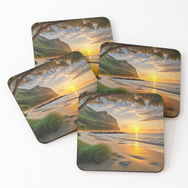 Item preview, A Picture-Perfect Summer Tableau Showcasing A Pristine Beach Framed By Lush Coastal Vegetation, Ai Generated Art designed and sold by AiGens.