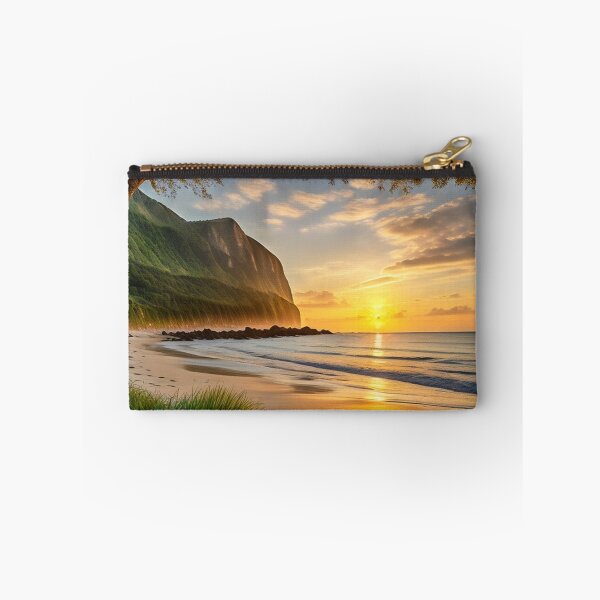 Item preview, A Picture-Perfect Summer Tableau Showcasing A Pristine Beach Framed By Lush Coastal Vegetation, Ai Generated Art designed and sold by AiGens.