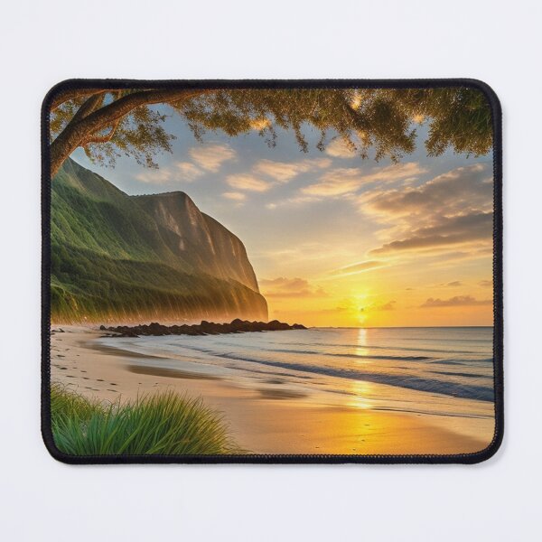 Item preview, A Picture-Perfect Summer Tableau Showcasing A Pristine Beach Framed By Lush Coastal Vegetation, Ai Generated Art designed and sold by AiGens.