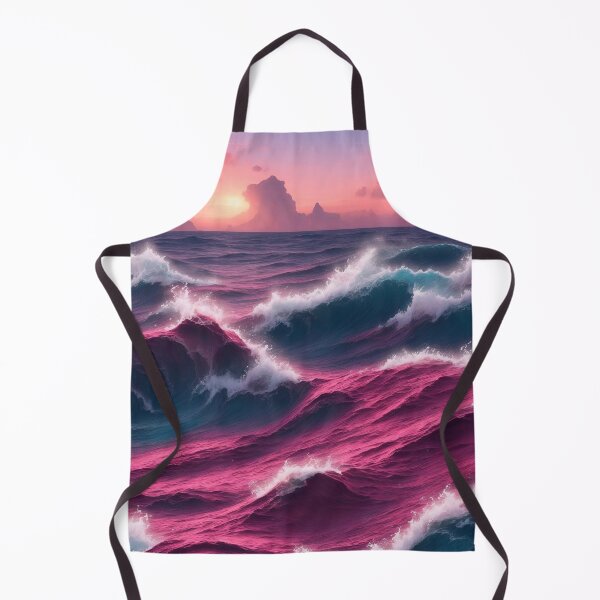 Item preview, Magical Ocean Waves Blue Red Vibrant Sea Sunset Pink Mountains in distance designed and sold by SassyArtistry.