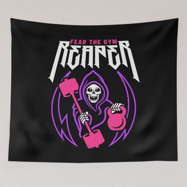 Item preview, Fear The Gym Reaper (Kettlebell & Barbell) Funny Fitness Pun designed and sold by Brogress Project.