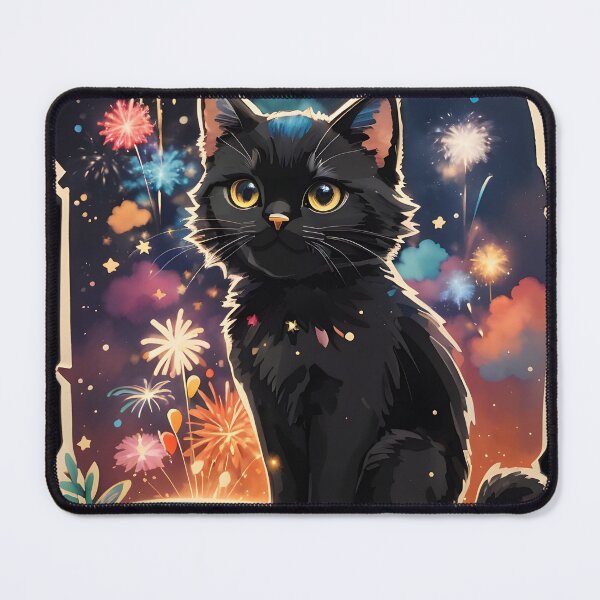 Aperçu de l'œuvre Adorable chat noir avec des feux d'artifice Sticker créée et vendue par JapKo.